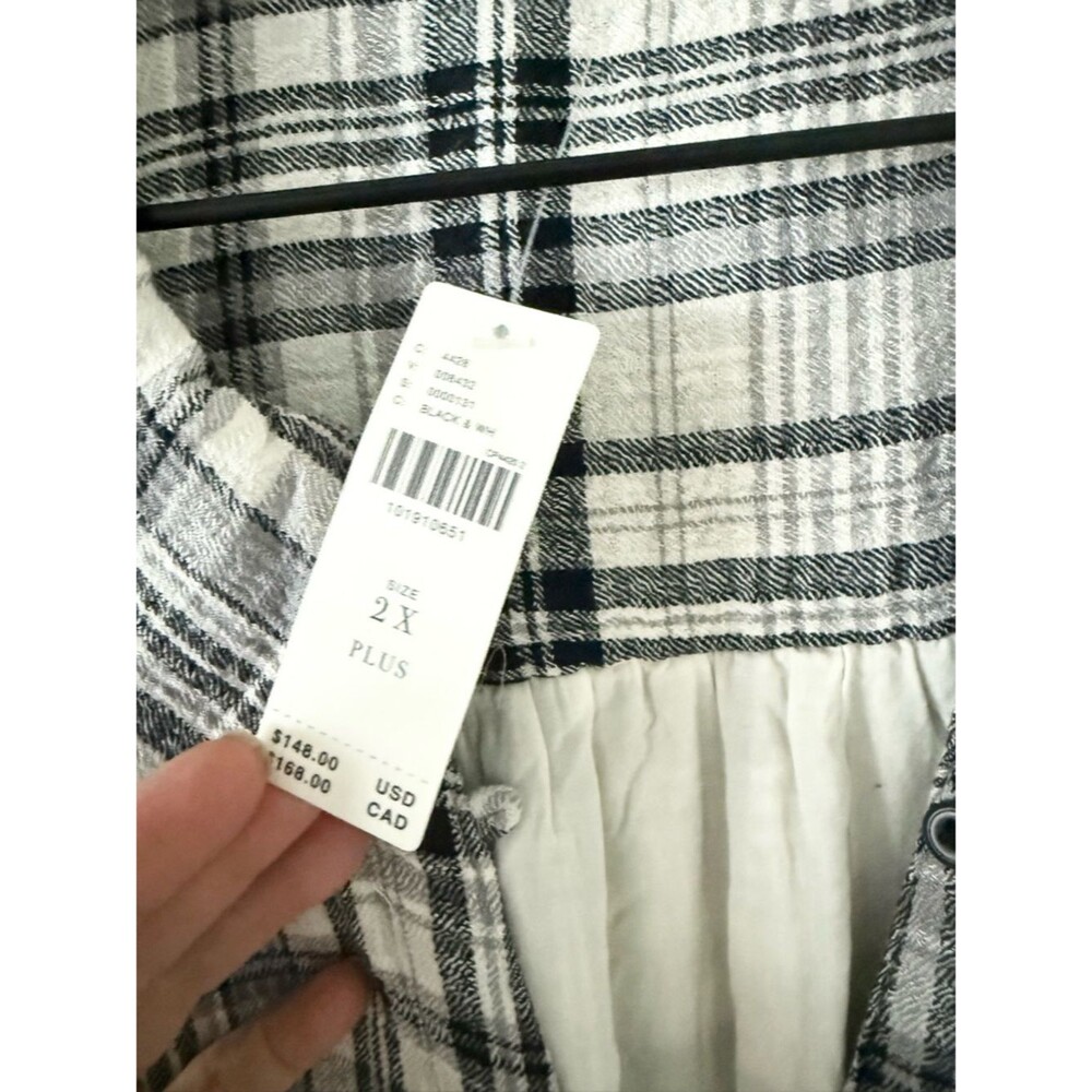 NWT Pilcro Anthropologie Keira Long Sleeve Black & White Plaid Shirt Dress - 2X - Picture 8 of 9